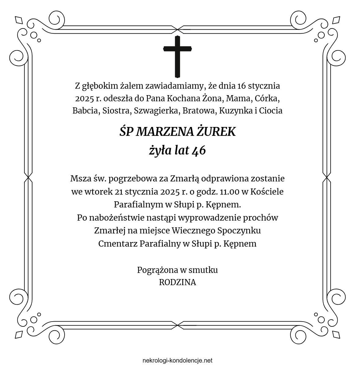 Nekrolog - Marzena Żurek Nekrolog - Marzena Żurek